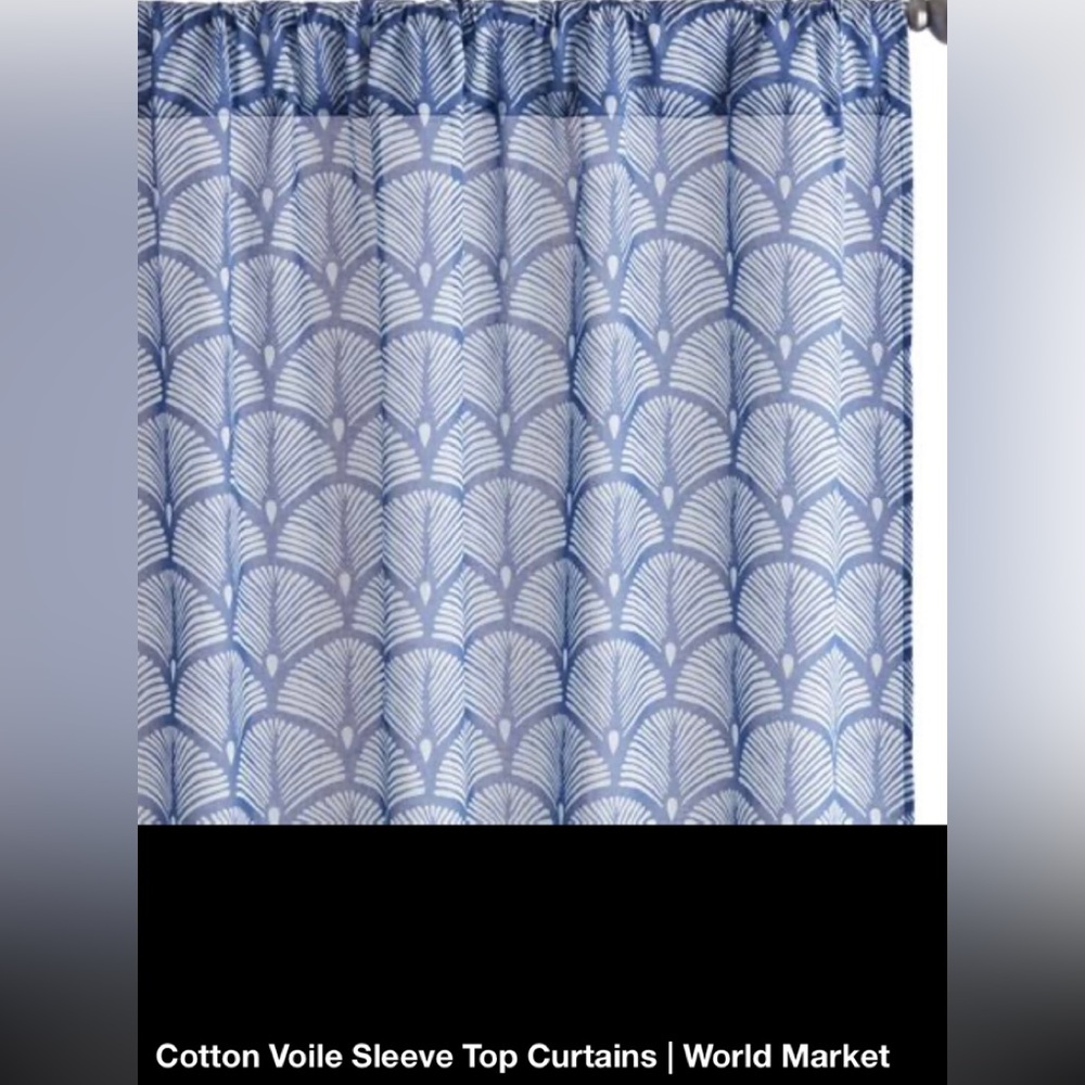Cost Plus World Market Blue and White Cotton Voile Sleeve Top Curtains